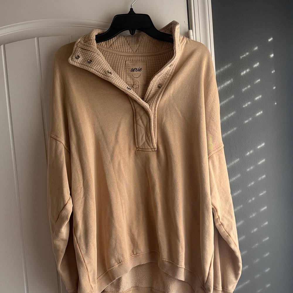 Aerie Tan Quarter-Button Pullover